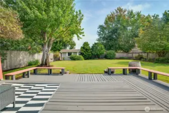 The deck extends along the back of the home with this spacious section perfect for an outdoor dining area. And it's all set with a special spot wired for a hot tub.