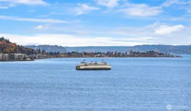 Ferry sailing past West Seattle - picture taken from the balcony!