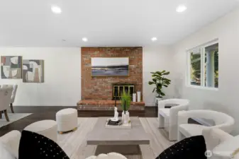 Upstairs Living Room with Wood Fireplace