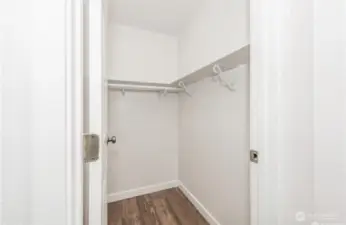 The primary suite features a large walk-in closet, providing ample space for storage