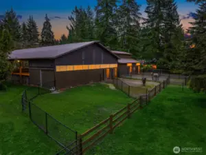 Paddocks with access to stalls and pastures.