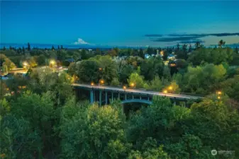 Views looking East toward Mount Rainier and the green space from your balcony