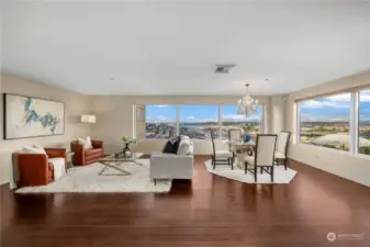 Formal Living Room with views of Thea Fossway, Commencement Bay, down town Tacoma, and Commencement Bay