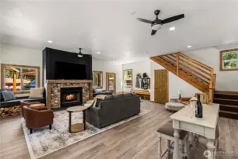 with wood burning fireplace,