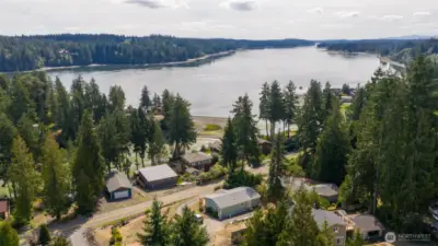 Overhead drone of the home and area.