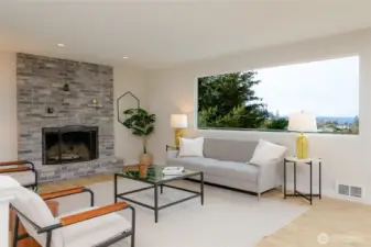 full heigh wood burning brick fireplace