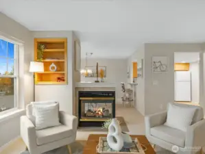 Living Room with View to Dining and Kitchen