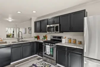 Granite counters, stainless appliances,