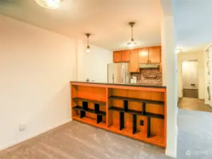 Built-in shelves in dining room.