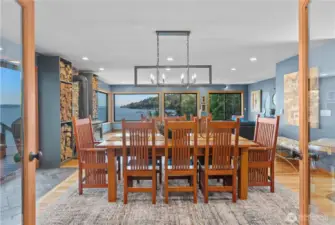 Main floor dining room with panoramic views of Mount Rainier and Puget Sound.