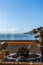 View of Mount Rainier from the upper Living Room. The stunning views are from nearly every room in the house. There is nothing more to luxury than amazing views, privacy and seclusion!