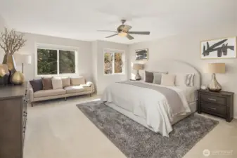 An extra large primary suite with a 5 piece bathroom and large walk in closet.