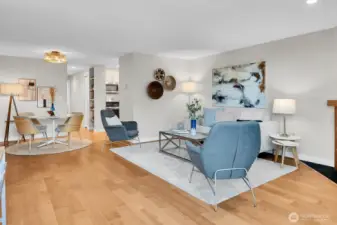 This view shows the connection between living and dining areas.