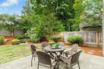 A lovely, fully fenced backyard setting is set amongst mature lush landscape, creating a private backyard oasis, offering an entertainment sized patio.
