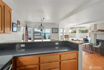 View from kitchen to great room