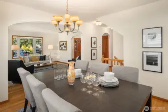 Located off the kitchen is the dining room. A comfortable setting for sharing meals with good company.