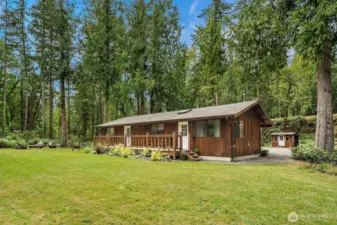 Back of the home, large entertaining deck.