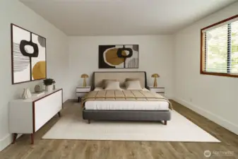 Primary bedroom upper level, virtually staged