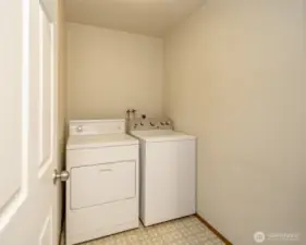 Independent laundry room with storage behind door