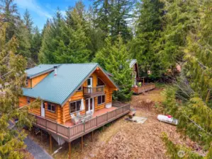 Ariel view showcasing metal roof.
