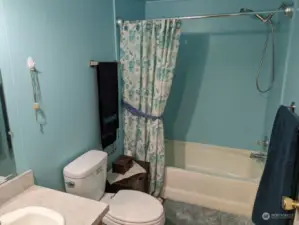 GUEST BATHROOM is full bath, with shower. Easy access to whole house and spare room.