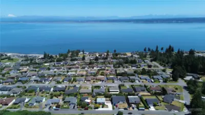 View from drone shows proximity to water