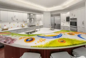 The underlit glass counter was created by Glassworks of Seattle.