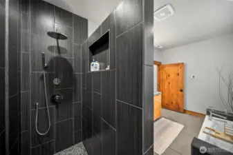 Walk-in, tile shower