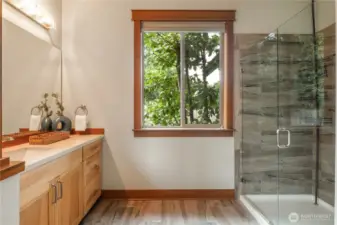 Spacious walk-in shower.