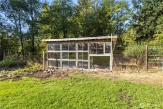 Greenhouse, productive garden, fruit trees
