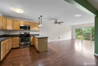 Open layout connects kitchen and dining for easy entertaining.