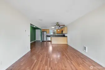 Another angle of the main living space, showing open flow.