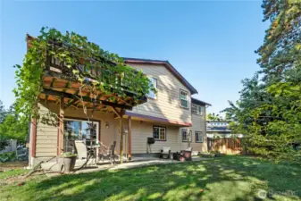 Grapevines transform deck into vineyard like retreat.