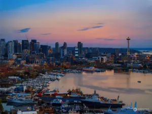 Incredible views of City of Seattle and Lake Union, by twilight.