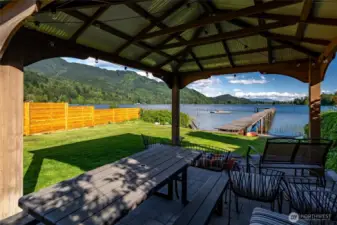 Looking from the gazebo toward the dock and Lake Samish.