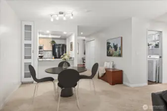 Staged Dining area, built in storage