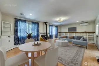 The living room virtually staged.