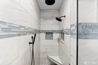 Primary bathroom.  Note 6 way shower diverters.