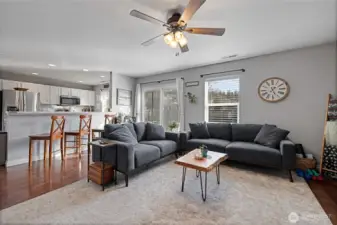 Great room with view of kitchen