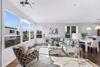 Light filled family room with large and wide footprint.