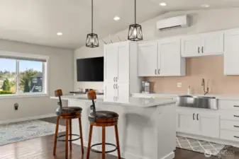 Kitchen in apartment with Quartz countertops