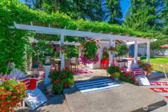 This stunning lighted gazebo is the perfect place to relax and enjoy your friends and favorite beverages. Or just maybe a place to dry off after a moonlight swim.