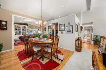The formal dining room flows easily between the formal living and family room making it a great place for dinner parties and entertaining.  Big enough to fit a farm table and picture open wood floating shelves to finish it off. The extended kitchen would make an amazing butlers pantry!