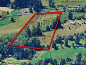 Overhead view with approximate boundaries in red.