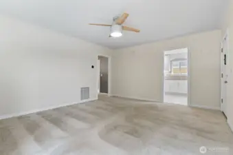 Living room with easy flow to the kitchen, bedrooms, and bathroom.
