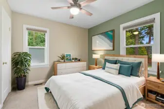 Virtually staged primary bedroom