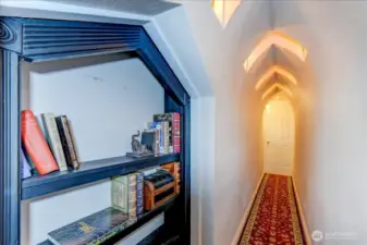 Hidden bedroom/bathroom behind the book case