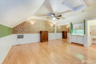 Large entertainment room with closet and sink