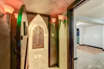 Wine rack and additional room down stairs.