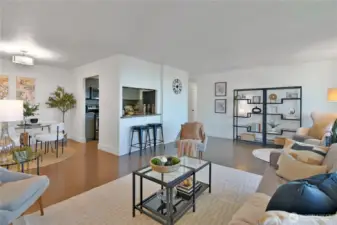 Seamless flow from the living room to the kitchen and dining